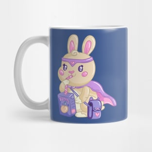 Kawaii superhero bunny drinks juice Mug